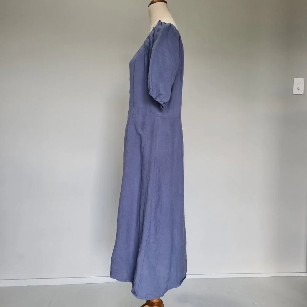 Princess Highway Celeste Blue Linen Blend Puff Sleeve Midi Dress Size 14 - Picture 3 of 8